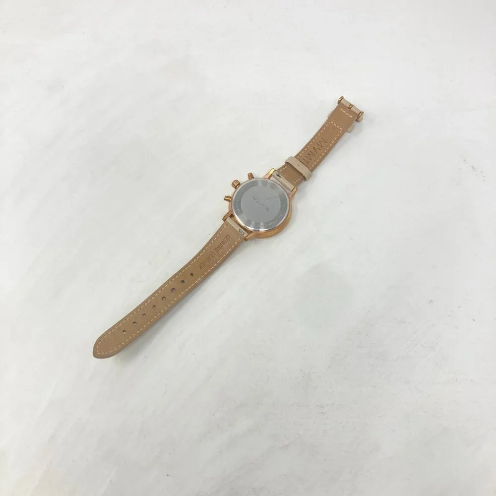 MVMT Nova Luna Women Watch 37mm Rose Gold Tone Dual Time Day Leather New Battery